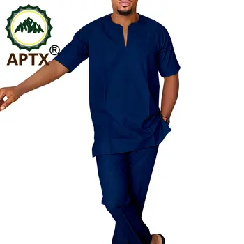 APTX Африканская мужская одежда, Летний Индивидуальный топ с короткими рукавами + брюки полной длины, Повседневный комплект из 2 предметов A2216165