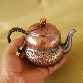 Чайник из чистой меди, толстый цельный чайник ручной работы в стиле тыквы ручной работы с крышкой
