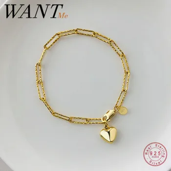 WANTME Новая корейская цепочка в стиле панк из стерлингового серебра 925 пробы, роскошный браслет Love Heart для женщин, свадебные украшения, аксессуары