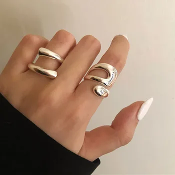 Винтажное металлическое открытое кольцо в стиле панк серебристого цвета с геометрическим рисунком, Новый дизайн, кольца на палец для женщин, мужчин, Минималистичные модные украшения для вечеринок, подарки