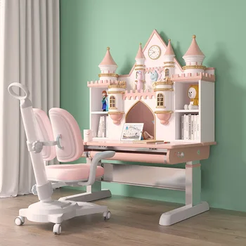 Детская мебель рабочий стол для девочек из массива дерева, подъемный стол и стул, набор для начальной школы, письменный стол, домашнее развлечение