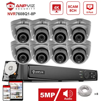 Anpviz NVR 8CH NVR 5MP IP-камера Мини-Купольная POE IP-Система Видеонаблюдения в помещении Комплект Видеонаблюдения IP66 Новая Версия IP66 30m