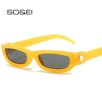 SO & EI Новые модные маленькие прямоугольные солнцезащитные очки Женские прозрачные линзы с океаническими линзами UV400 Мужские квадратные солнцезащитные очки цвета Ретро-желе