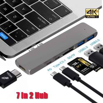 USB C Концентратор Thunderbolt 3 Док-станция с HDMI 4K Type-C 3,1 TF/SD Считыватель PD Зарядка для MacBook Pro/Air M1 USB Порт Концентратор