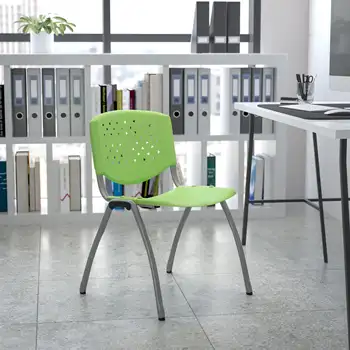 Флэш-мебель серии HERCULES Весом 880 фунтов Вместительный зеленый пластиковый стул с каркасом из титана серого цвета с порошковым покрытием