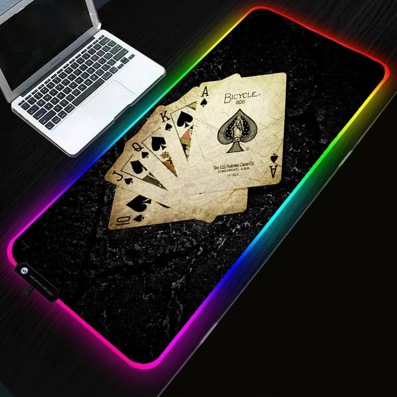 Черный Покерный RGB Игровой Коврик Для Мыши Компьютерный Ноутбук PC Gamer Padmouse LED Musepad XXL Клавиатура С Подсветкой Мышь Резиновый Противоскользящий Коврик